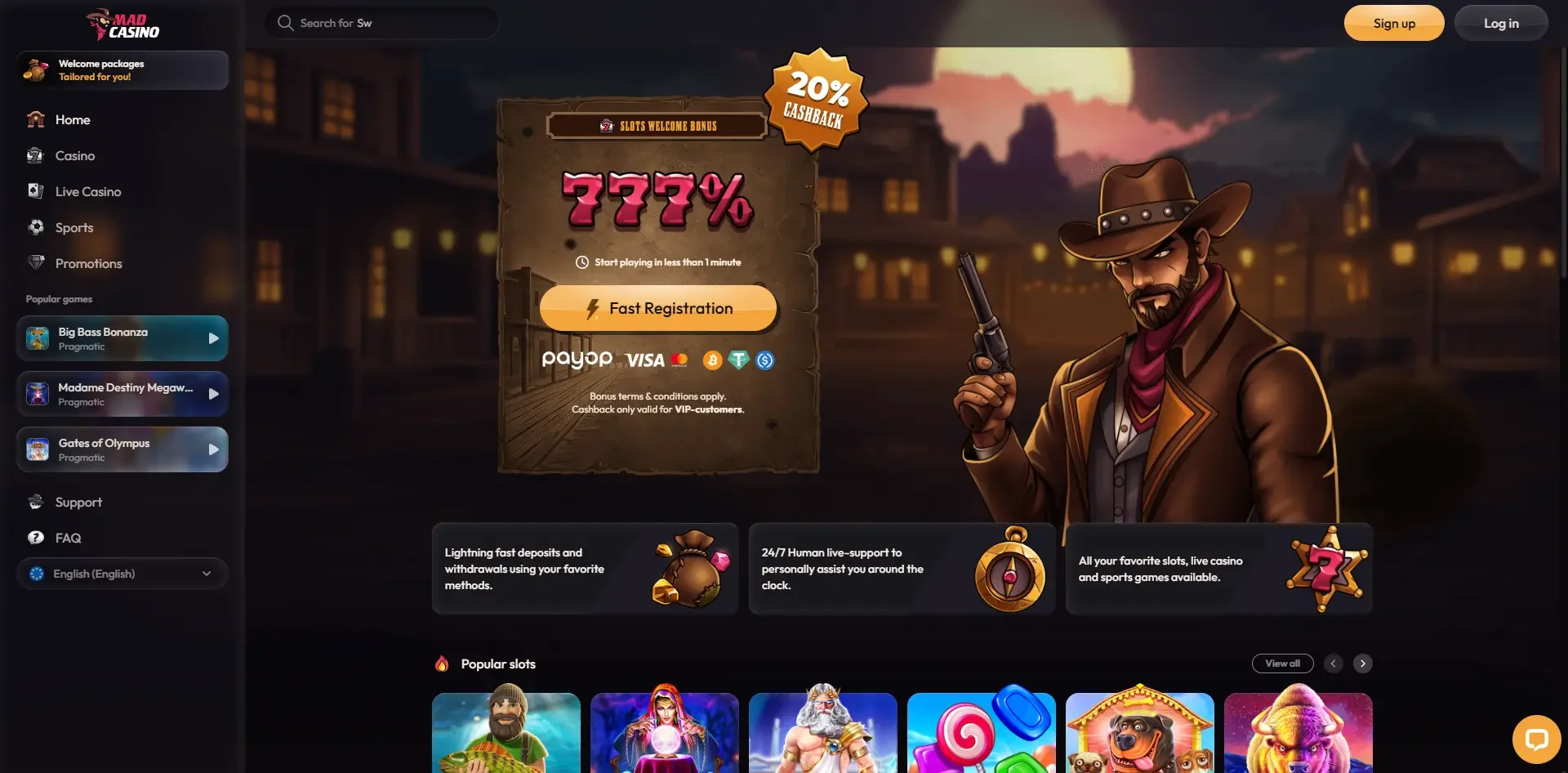Aperçu des jeux et tables chez Mad Casino